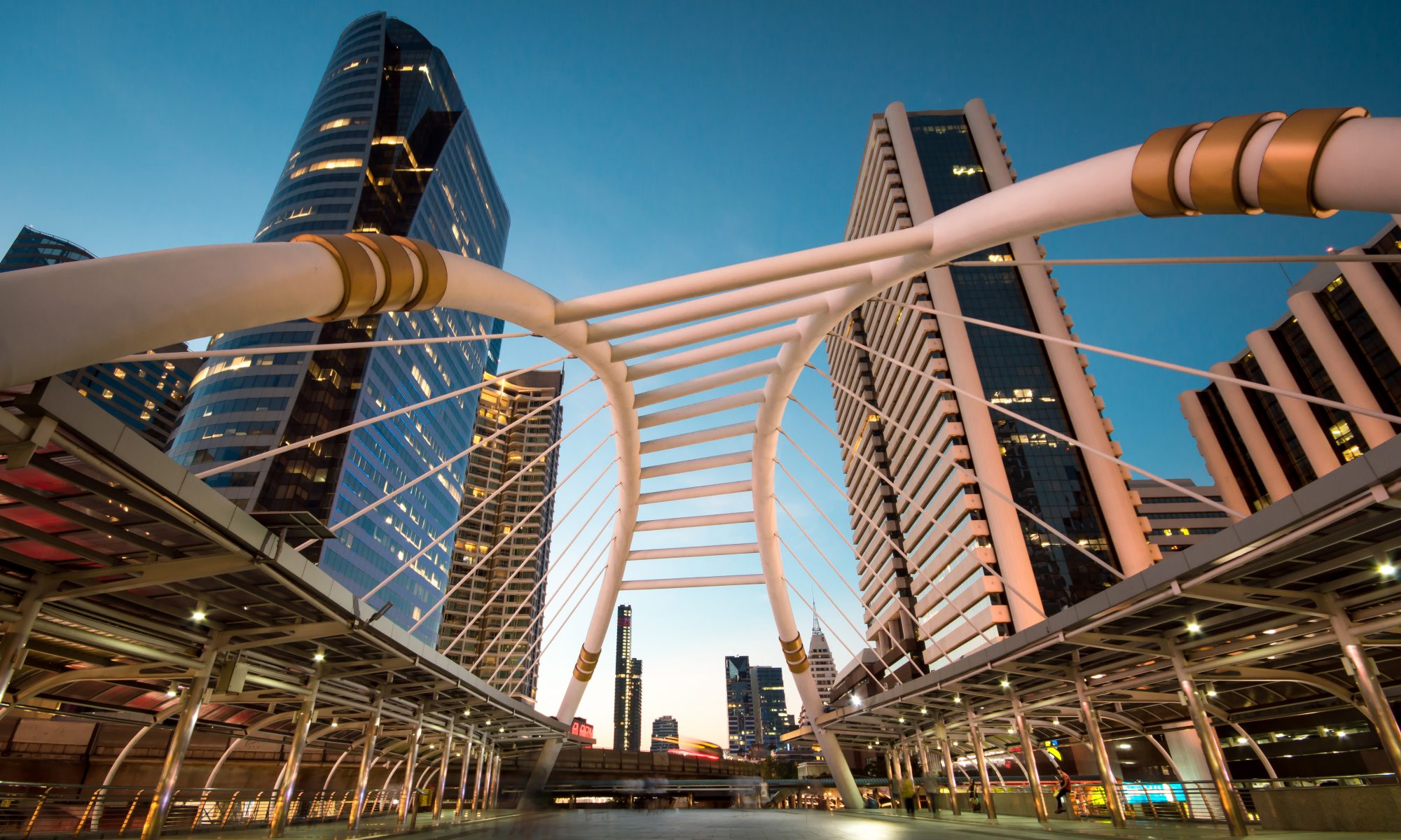 Public skywalk at Sathorn station, modern landmark in Bankok, Thailand
