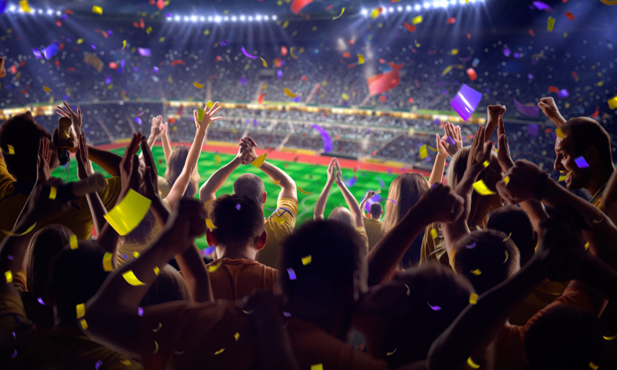 Fans on stadium soccer game Confetti and tinsel, Event